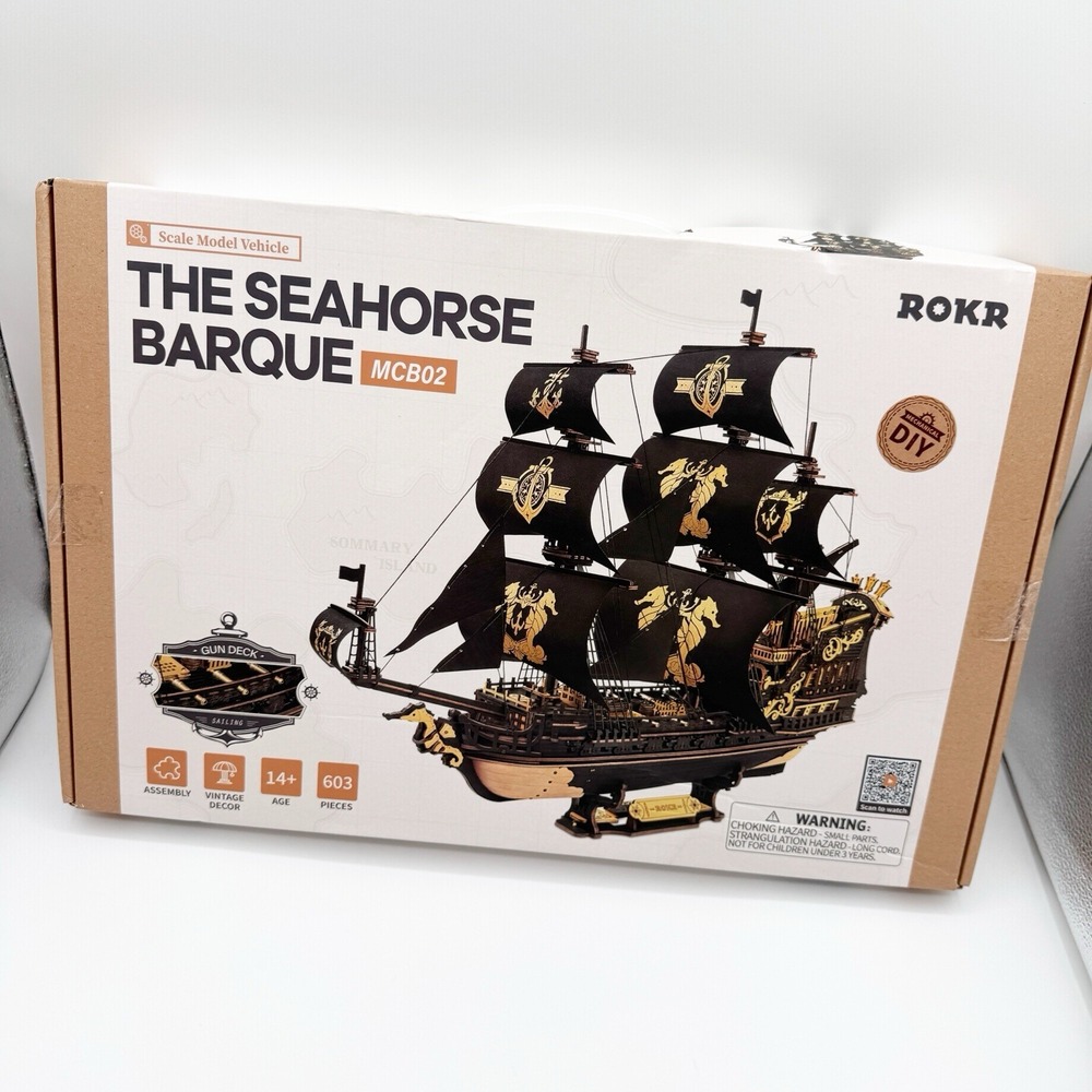 ROKR The Seahorse Barque 3D Wooden Puzzle DIY Ship Model Kit MCB02 603 Pcs
